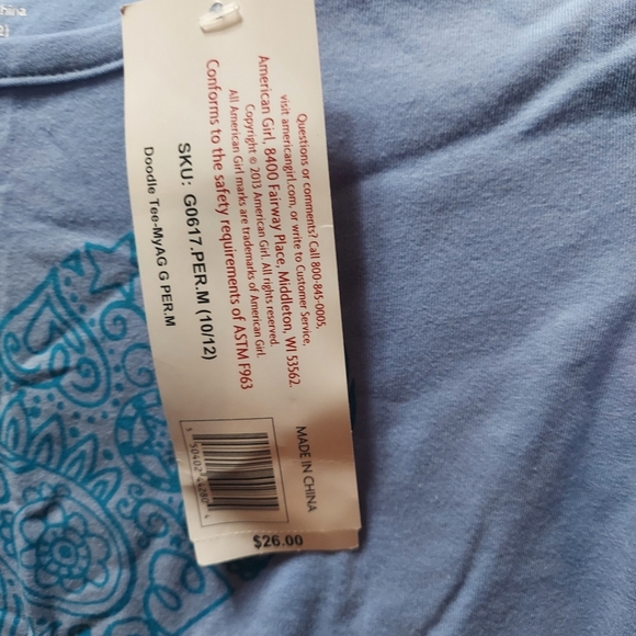 Girls NWT American Girl Size 10/12 Long Sleeve Tee with Heart Detail - Picture 2 of 7